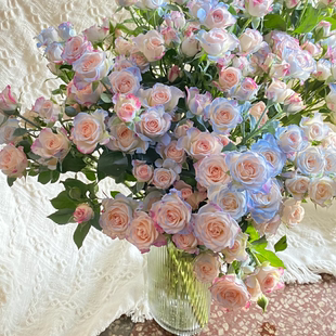 梦幻喷色碎冰蓝折射多头玫瑰昆明直发520鲜花情人节花束手捧花