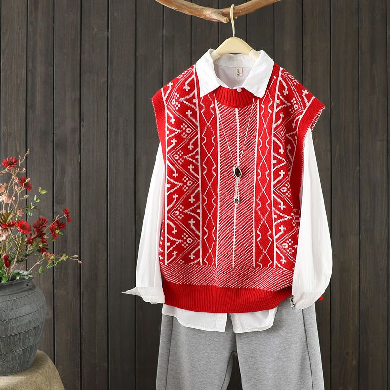 2026春季新款圆领马甲背心女通勤外搭无袖毛衣韩版外穿提花针织潮