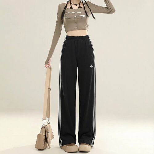 adidas三叶草女阔腿运动长裤