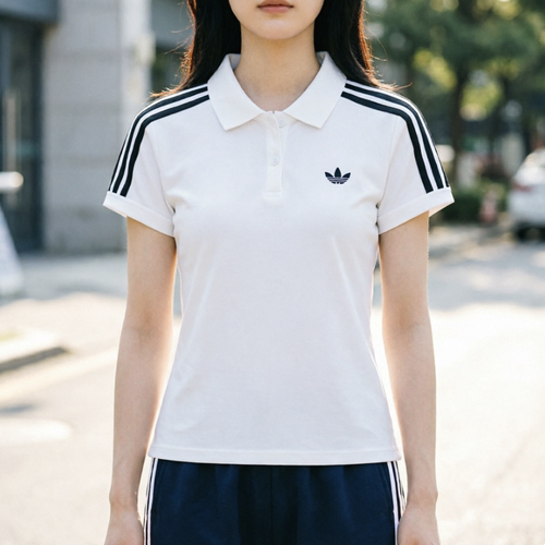 阿迪达斯三叶草女条纹修身POLO衫