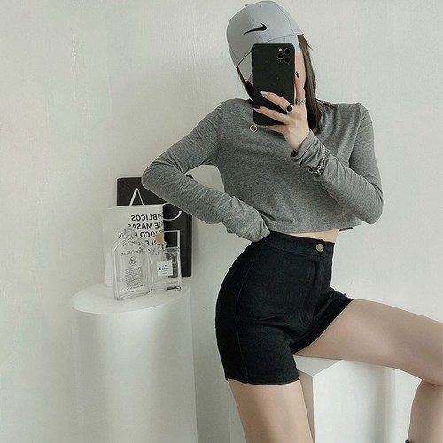 Black high waist denim shorts women's summer stretch thin versatile bottomed hot pants new pants fashion