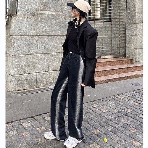 High street gradient striped jeans women's autumn high waist thin loose vertical wide leg pants