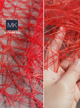 进口布料三宅一生红色鸟巢错乱肌理布特殊硬挺造型设计师服装面料