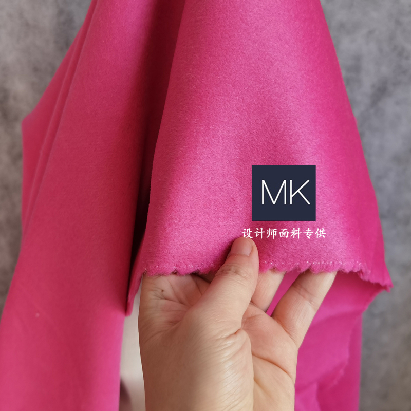 100%羊绒玫红 可撕开双面 秋冬加厚纯羊毛大衣呢子风衣面料