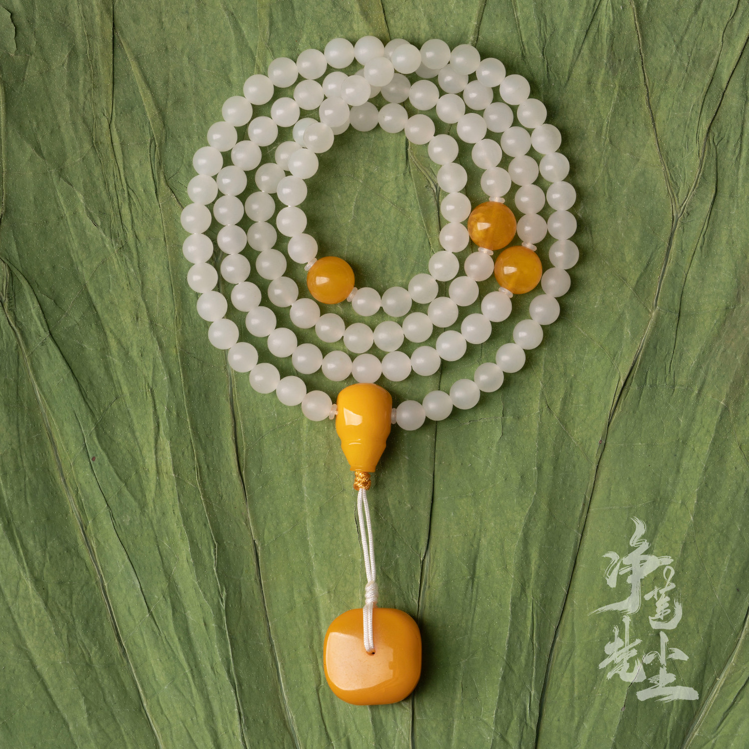 净莲梵尘 6mm磨砂和田羊脂玉108颗定制款念珠 蜜蜡佛珠顺丰包邮SF