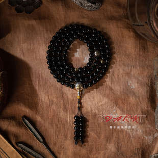 净莲梵尘 纯天然8mm稀有黑水晶108颗设计款念珠 纯银佛珠 包邮 SF