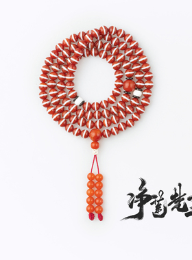 净莲梵尘 8mm纯天然超稀有红色一线药师天珠108颗念珠 南红念珠SF