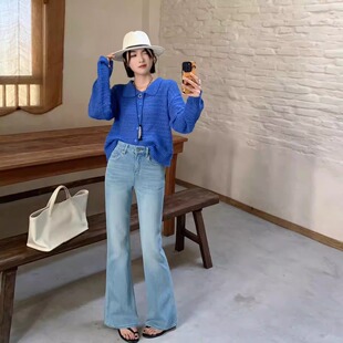 26春欧货新款安绮斯正版现货58926四面弹晴空蓝超模喇叭牛仔裤女