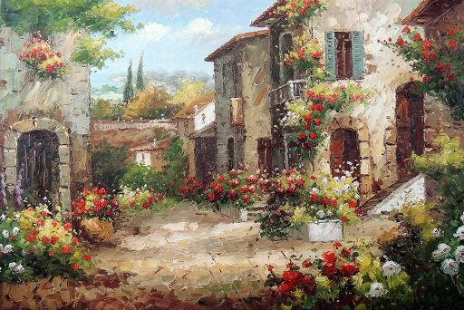 托斯卡纳乡村风景油画手绘临摹装饰画