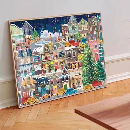带框钻石画满钻方钻贴钻十字绣2024新款客厅欧式建筑风景圣诞冬灯