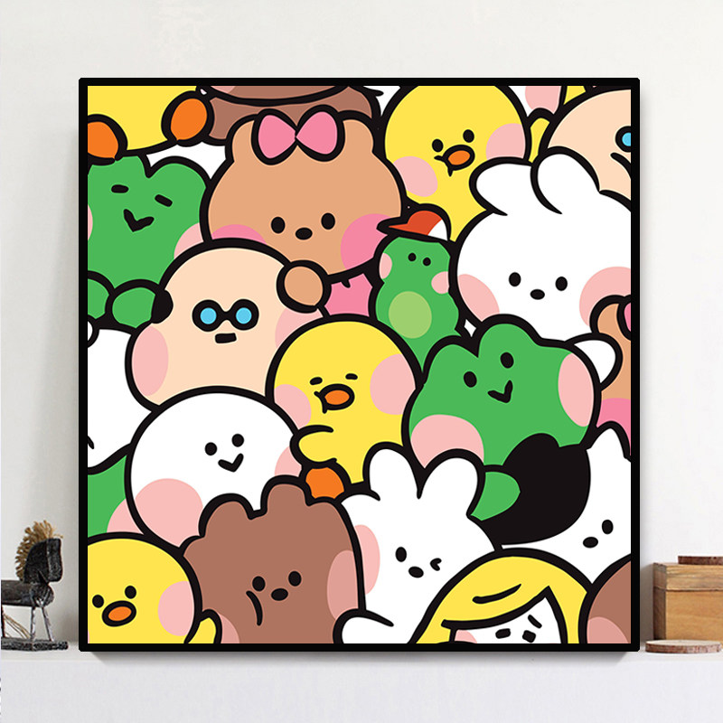 带框钻石画满钻方钻砖石绣儿童房卧室卡通动物三丽鸥家族头像新款