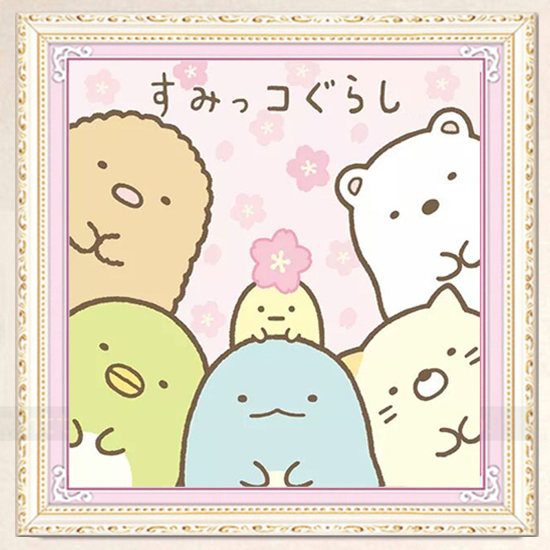 带框钻石画满钻 方钻儿童贴钻十字绣卧室小幅卡通动漫角落生物