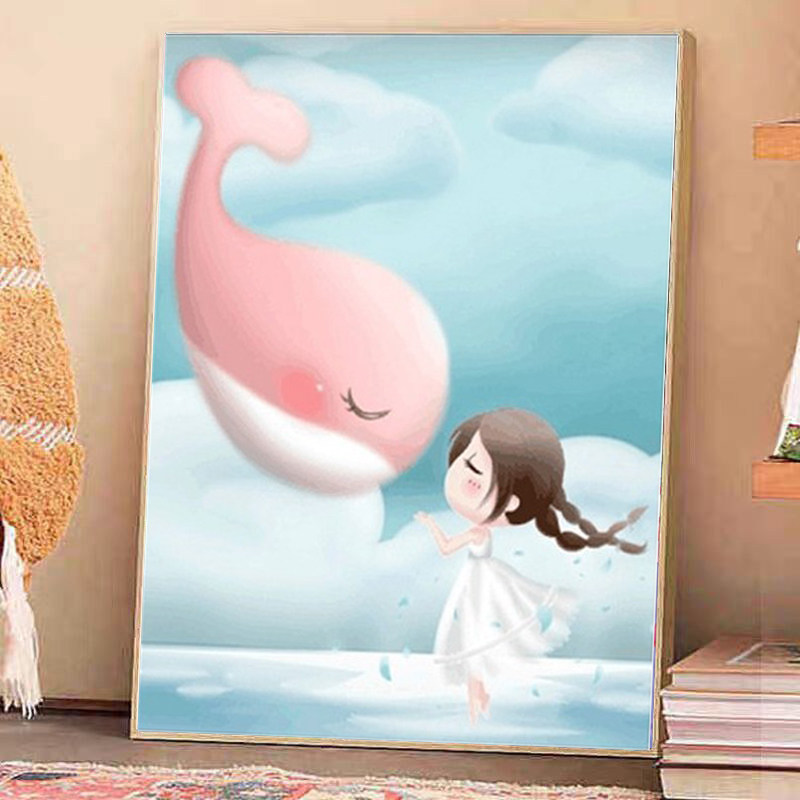 带框钻石画满钻方钻儿童小幅砖石贴钻十字绣客厅卧室海豚女孩新款