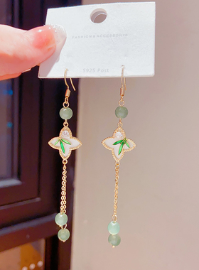 国风复古无耳洞耳夹设计2024新款潮流气质竹叶耳饰时尚饰品耳环女