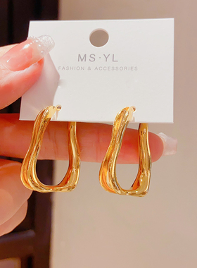 设计感小众法式个性潮流时尚耳圈适合圆脸戴的方形圈圈耳环2024年