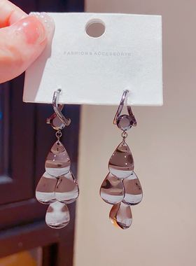 高级感设计复古流苏耳扣耳环冷淡风时尚黑片长款耳饰大气耳饰品