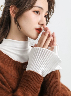 新款百褶珍珠袖口花边气质复古风琴褶假袖子女黑白色衬衫毛衣卫衣