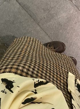 发现自制 千鸟格/绿色格 复古显瘦裙子格纹A字呢料半身裙春秋女