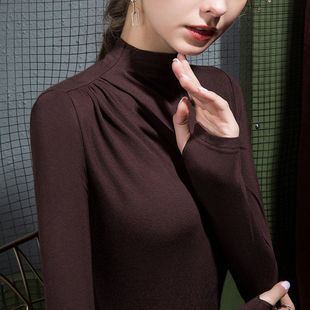 莫代尔护手打底衣春秋薄款半高领套手指打底衫连带手套内衫棉秋衣