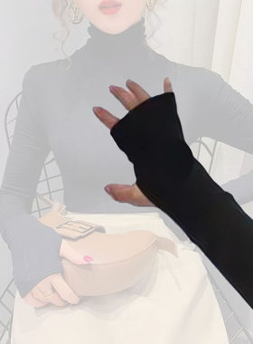 指套袖t恤衫女秋冬高领拇指洞小衫紧身显瘦连手套上衣勾手指秋衣