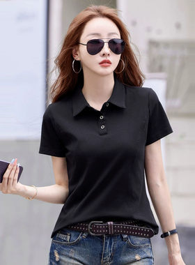 纯棉正肩polo翻领短袖t恤女韩版衬衫领上衣女装工作服半袖衫工衣