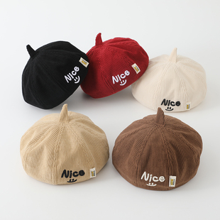 灯芯绒保暖 百搭儿童南瓜帽冬季 nice宝宝帽子秋款 贝雷帽男女宝时尚