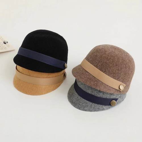 复古毛呢女童盆帽秋冬