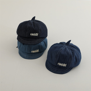 hello儿童牛仔帽子男孩春秋洋气八角贝雷帽男童短檐女童鸭舌帽潮