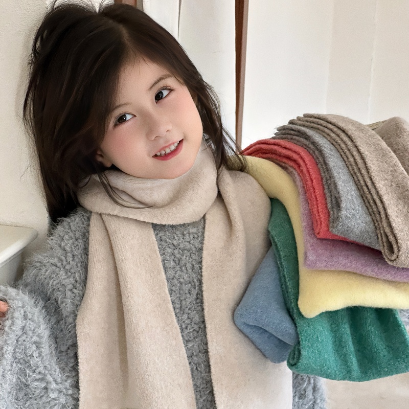 儿童围巾新款韩系纯色百搭针织毛线围脖男女童冬季保暖防寒脖套潮