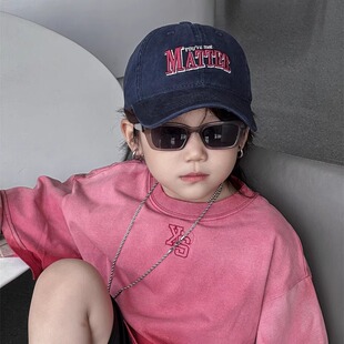 亲子款儿童棒球帽男童炸街痞帅帽子韩国女童鸭舌帽大帽檐刺绣字母