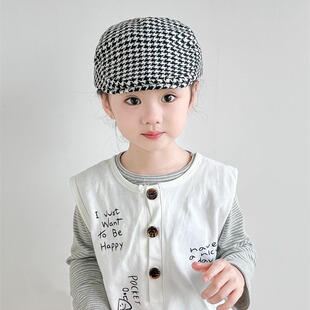 儿童英伦复古格子前进帽秋冬男女宝宝保暖防风鸭舌帽男童贝雷帽潮