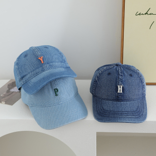 韩系字母儿童牛仔棒球帽春秋男童帽子出游户外女孩遮阳鸭舌帽潮酷