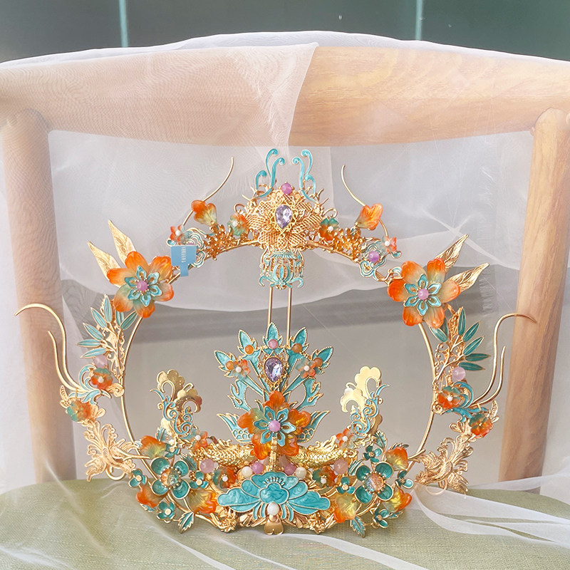 怀瑾稷原创手工发冠景泰蓝水晶古风头饰花神汉服配饰彩色飞天发饰