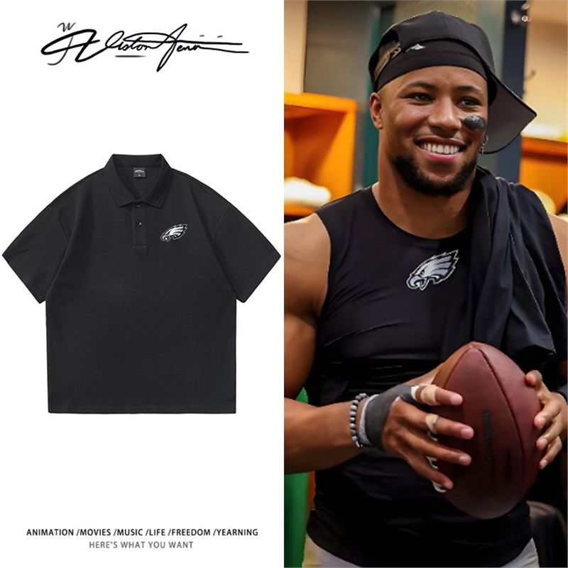 碗橄榄球费城老鹰队标印花POLO衫商务T恤夏季印花