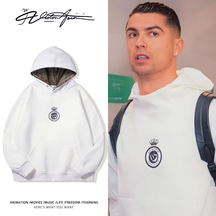 C罗中国行同款足球印花连帽卫衣男女同款运动潮流ins加厚绒春秋冬