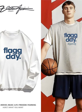 美国篮球联赛独行侠弗拉格同款字母印花粉丝应援长袖T恤打底衫夏