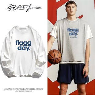 美国篮球联赛独行侠弗拉格同款字母印花粉丝应援长袖T恤打底衫夏