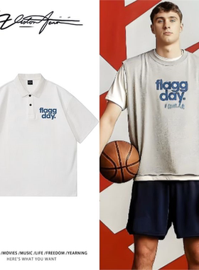 美国篮球联赛独行侠弗拉格同款字母印花粉丝应援POLO衫商务T恤夏