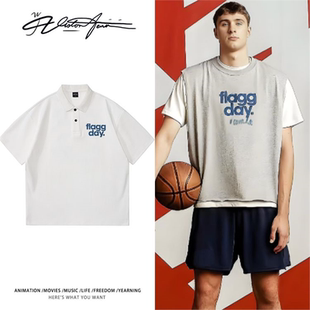 美国篮球联赛独行侠弗拉格同款字母印花粉丝应援POLO衫商务T恤夏
