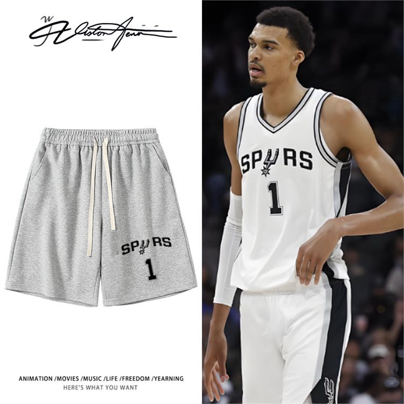 马刺文班亚马同款篮球运动印花应援短裤夏季宽松休闲百搭印花