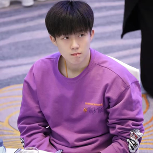 王楚钦同款梵文紫色涂鸦圆领卫衣长袖打底衫男女同款春秋冬上衣