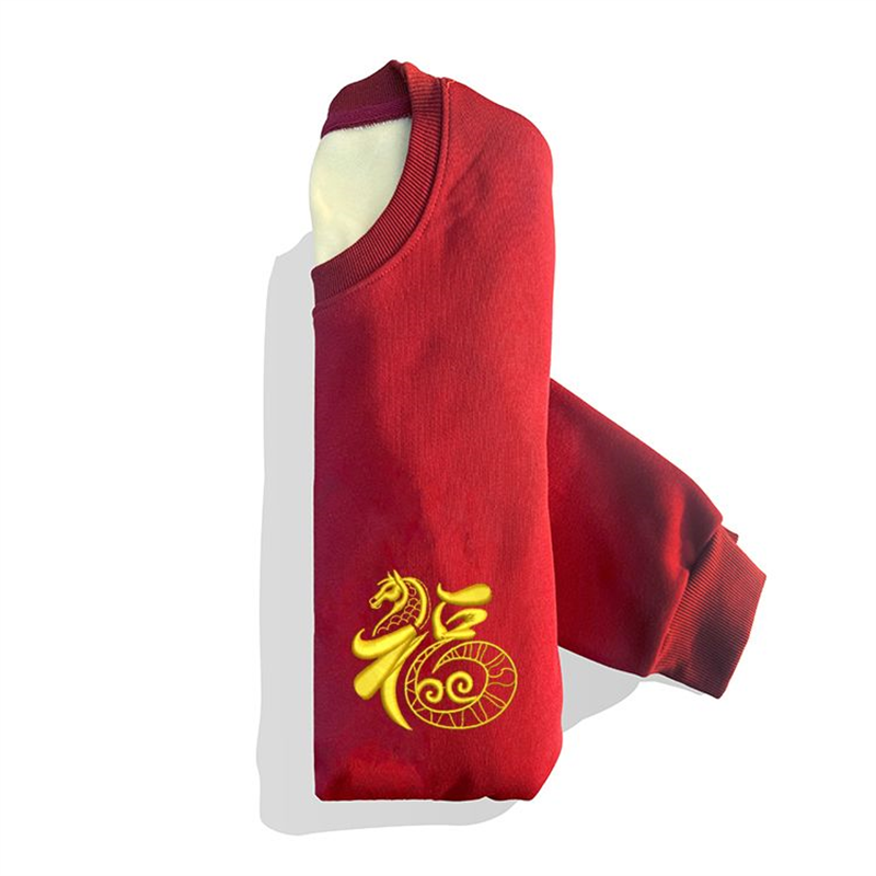 【刺绣】2026本命年属马酒红色圆领卫衣男女士新款爸爸女童妈妈装