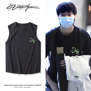 王曼昱同款乒乓球绿色印花粉丝应援无袖背心坎肩透气运动潮百搭