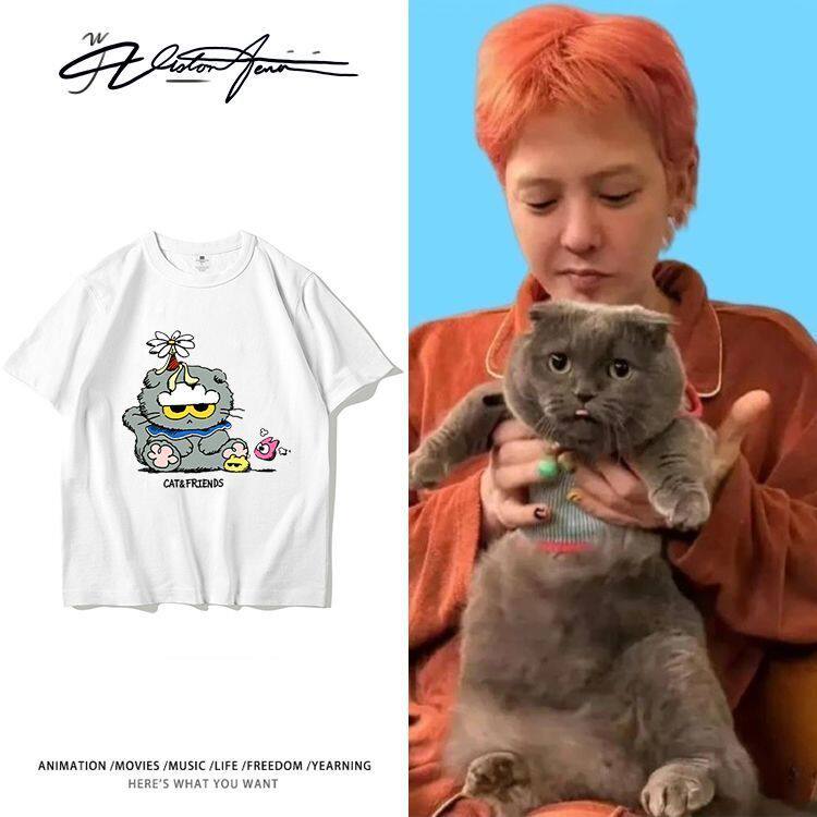 权志龙同款zoa卡通猫印花纯棉短袖T恤男女夏季重磅宽松运动潮半袖