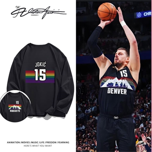 美国篮球联赛掘金约基奇同款印花粉丝应援长袖T恤打底衫夏