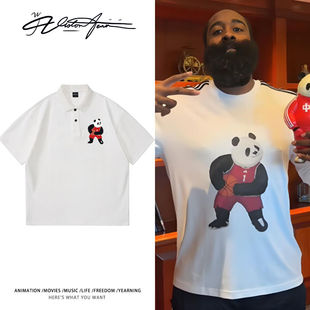 时尚 哈登中国行同款 印花短袖 熊猫印花POLO衫 运动百搭 商务T恤夏季
