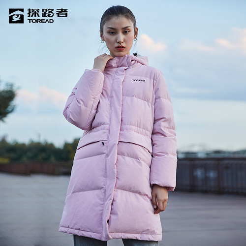 探路者秋冬中长款羽绒服女