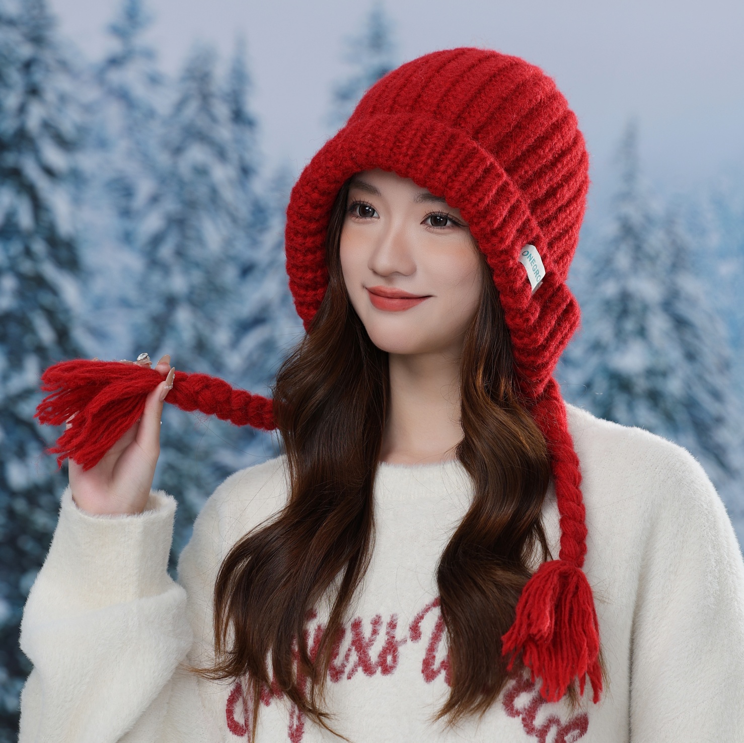 2025新款流苏针织毛线帽子女冬季防寒保暖大头围显脸小护耳雷锋帽