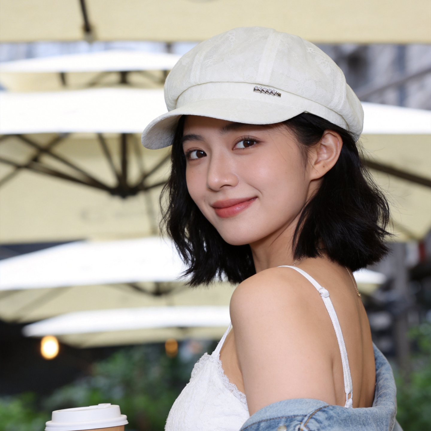韩系白色贝雷帽女春夏复古八角帽宽檐显脸小画家帽大头围防晒遮阳