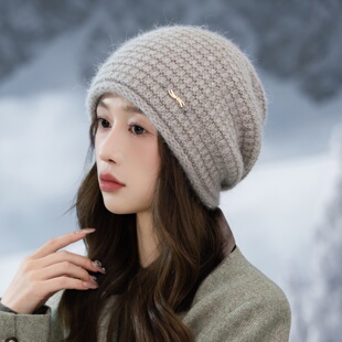 利普帽子2025新款秋冬保暖针织帽女毛线帽护耳帽百搭显脸小包头帽